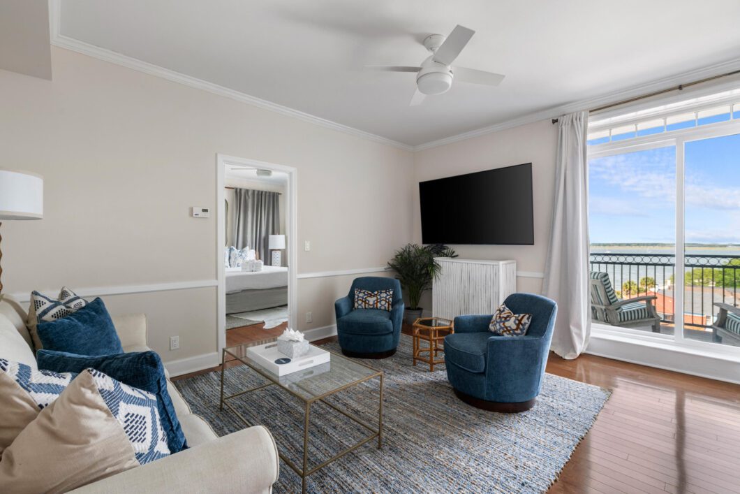 living room interior of sold condo by oyster point group